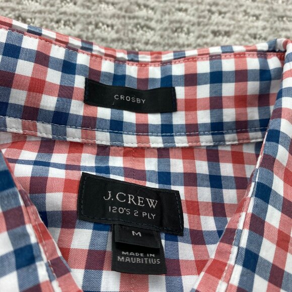 J. Crew Crosby Button Up Shirt Men Medium M Red White Blue Checkered 120's 2 Ply - Picture 3 of 7